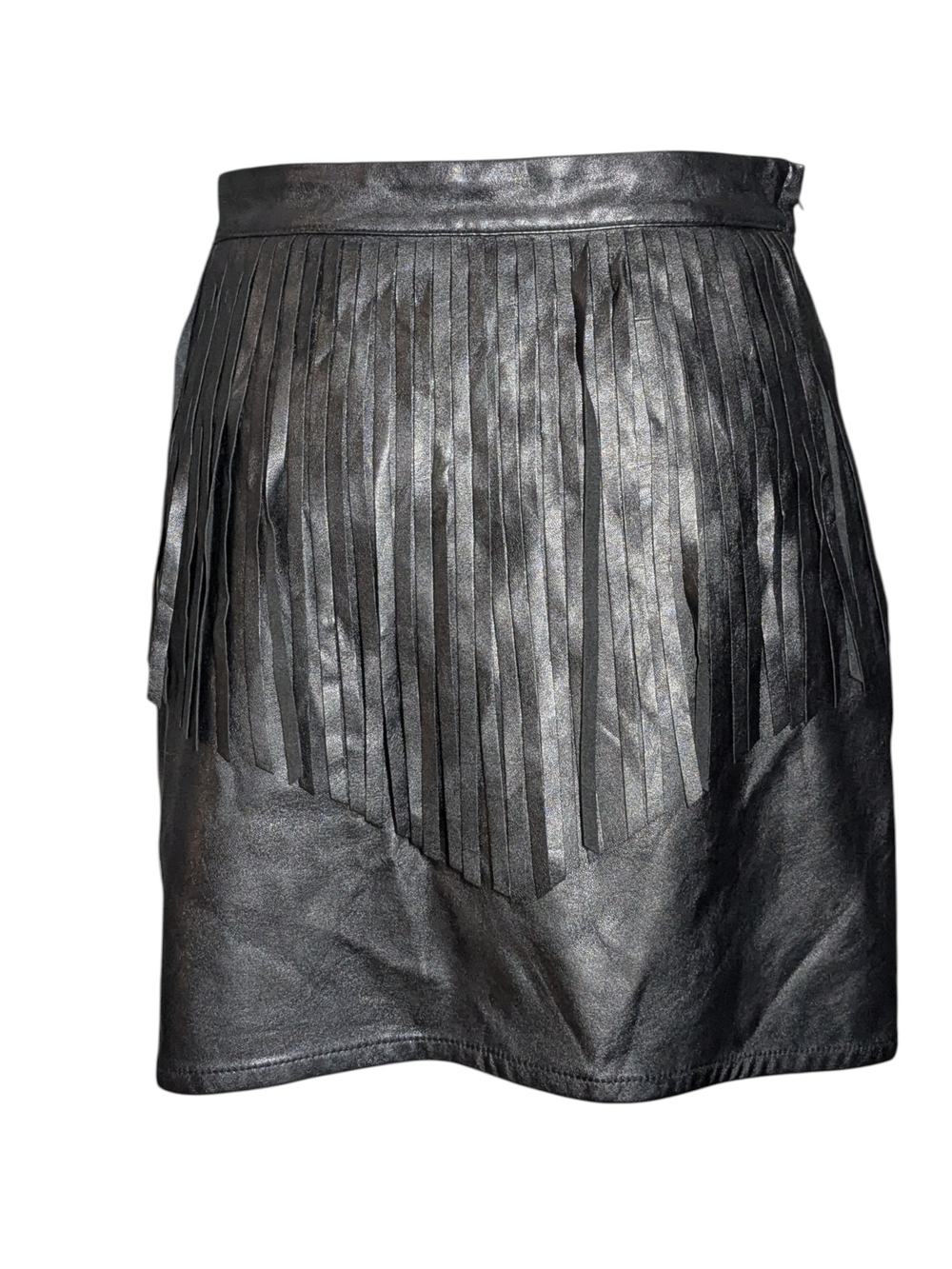 Divided Black Faux Leather Fringe Mini Skirt